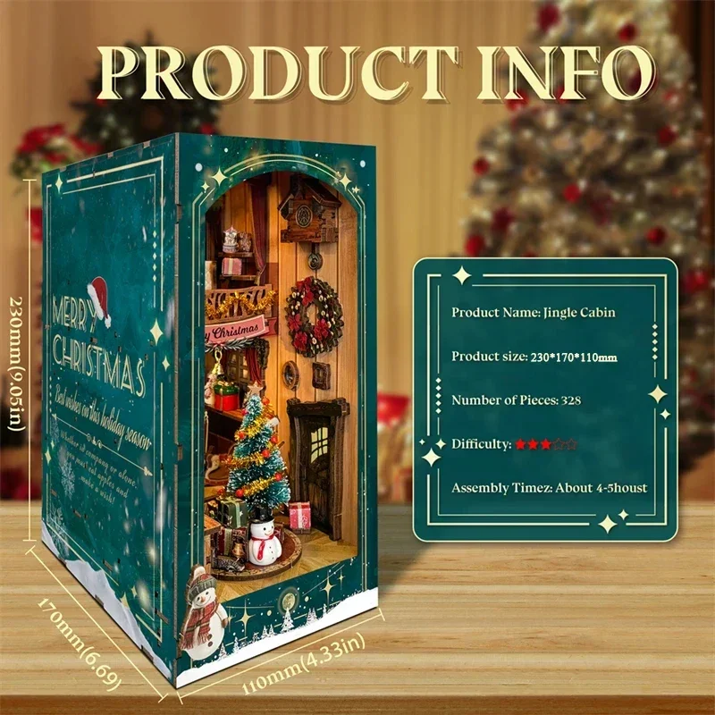Diy Wooden Book Nook Kit Shelf Insert - Merry Christmas DIY Wooden Book Nook