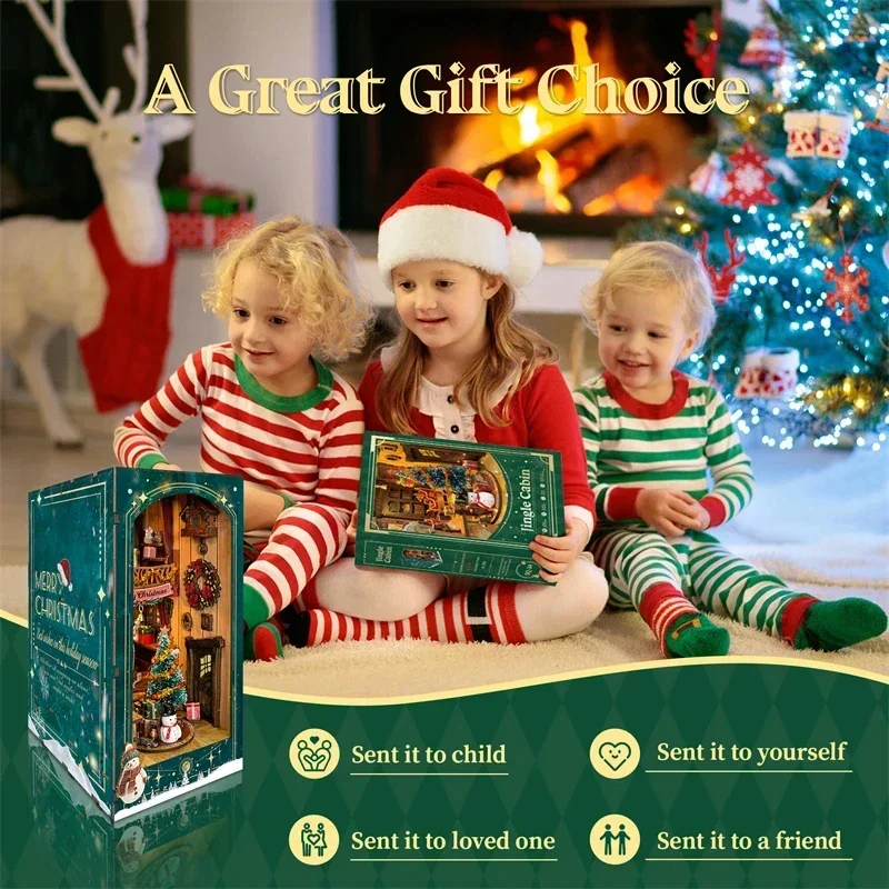 Merry Christmas DIY Wooden Boo - Diy Wooden Book Nook Kit Shelf Insert recension och pris